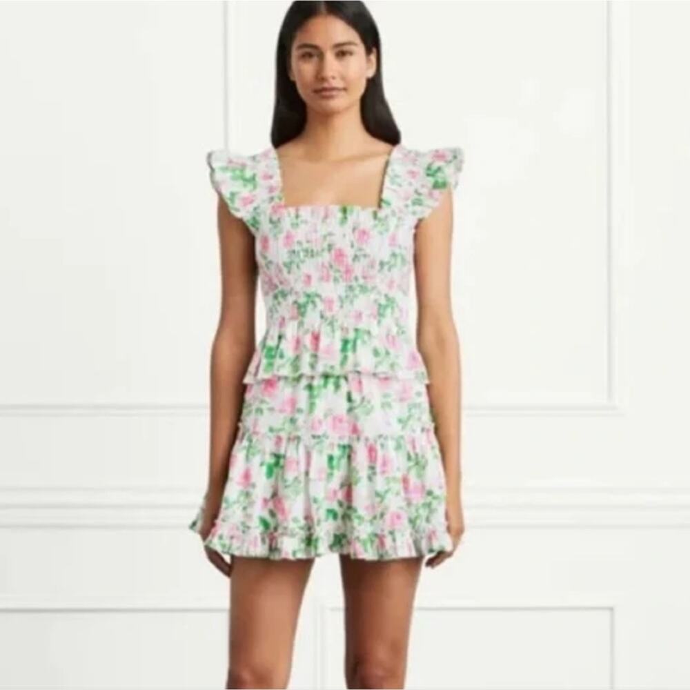 Hill House The Paz Skirt Pink Roses Floral Linen Ruffle Mini Skirt NWT Small S - Picture 10 of 10